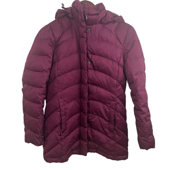 Lands' End Jackets & Blazers - Lands' End Women's Jacket Puffer Coat XS Down Maroon Magenta Removable Hood Midi